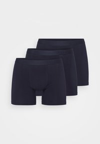 Drei Paar dunkelblaue Baumwoll-Boxershorts mit einfarbigem Design, elastischem Bund mit geprägtem Logo und figurbetonter Passform.