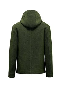 Groene hooded jacket met een textuurstof, met een rechte snit, lange mouwen en zichtbare stikdetails op de achterkant.