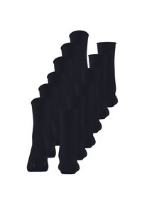 Ti par sorte sokker lavet af et blødt materiale, med et sømløst design og en medium længde med diskret branding ved tæerne.