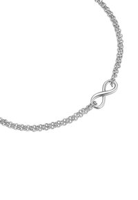 Strieborný náhrdelník z retiazky s uzáverom v tvare nekonečna, s jemným dizajnom a hladkým povrchom. Na pohľad jednoduchý a elegantný.