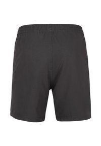 Shorts de bain noirs avec une taille élastique, un design simple et une texture lisse. Pas de poches ni de matériel visible.