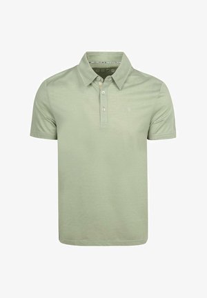 Hellgrünes Poloshirt mit kurzen Ärmeln, drei Knöpfen, klassischem Kragen und einem dezenten eingestickten Logo auf der linken Brust.