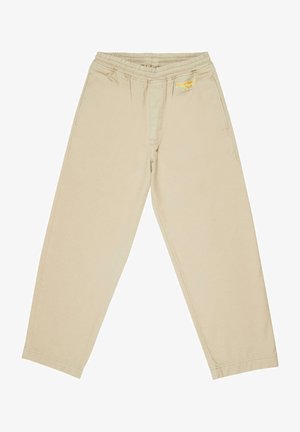 Beežid jogger püksid elastse vöökoha, küljetaskute ja etteõmmeldud logoga. Pehme puuvillane materjal mugava lõikega.