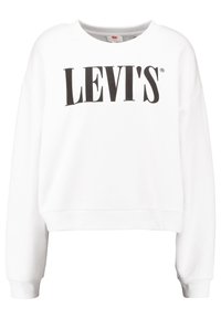 Biała bluza z okrągłym dekoltem i długimi rękawami, z dużym czarnym logo "LEVI'S" na przodzie. Miękka bawełna.