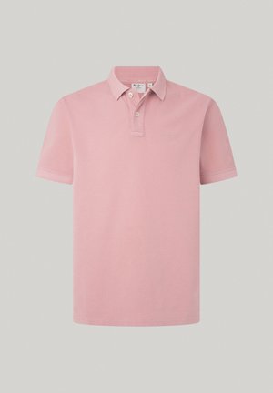 Lysebrun polo bluse, korte ærmer, krave med to knapper, blødt bomuldsstof, broderet logo på brystet, flad kant.