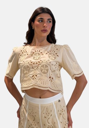 Dixie CAMICIA CORTA CON DETTAGLI TRAFORATI - Camicetta - beige