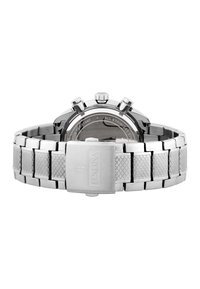 Orologio cronografo in acciaio inossidabile con bracciale lucido, maglie strutturate e accenti argentati. Impermeabile e dotato di chiusura sicura.