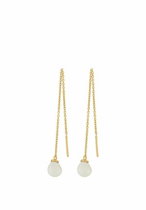 Guld kæde dropøreringe med dråbeformede hvide stenvedhæng i enderne.