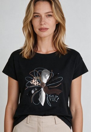 More & More, MORE & MORE MODERNES KURZARMSHIRT, PAILLETTENAPPLIKATION - T-Shirt print - black