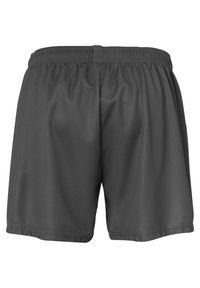Pantalones cortos deportivos de color gris oscuro con cinturilla elástica, textura suave y corte holgado, diseñados para mayor comodidad y libertad de movimiento.