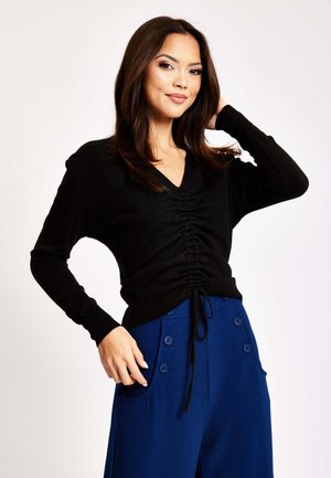 V-NECK WITH RUCHING DETAIL - Jumper - black