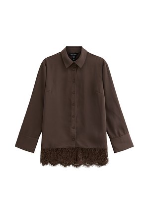 New Look, DARK  LACE TRIM LONGLINE SHIRT - Paitapusero - dark brown