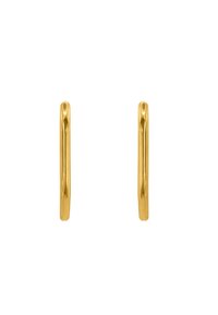 Goldene Creolen mit einem glatten, abgerundeten Design und einem schlanken Profil, das eine polierte Oberfläche und einen subtilen Glanz zeigt.