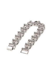 Stříbrný náramek z řetězu s alternativními články a malými průhlednými drahokamy. Hladký povrch a bezpečný design spony.