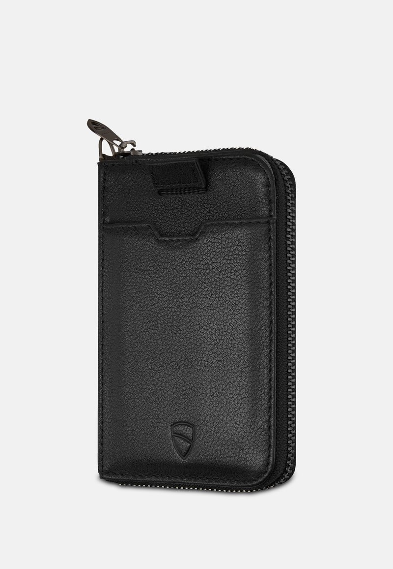 Vaultskin NOTTING HILL RFID Slim Leather Zipper Wallet and Card Holder for Men – Premium Bifold Card Holder with Quick Access Strap (Black