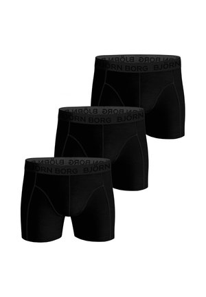 Kolmet mustat bokserit, joissa on merkkilogolla varustetut joustavat vyötäröt, joissa lukee "BJÖRN BORG" tummanharmaalla tekstillä.