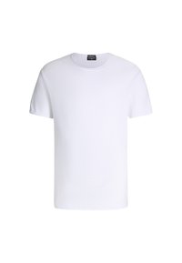 Korte mouwen witte t-shirt van katoen, met een ronde hals, gladde textuur en een eenvoudig, minimalistisch ontwerp zonder patronen of accenten.