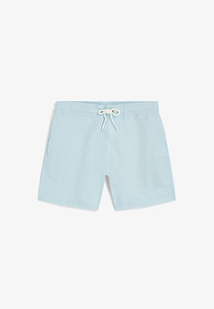 Lichtblauwe zwemshorts met een elastische tailleband en koord. Beschikt over een subtiele textuur en zijzakken. Inclusief een klein logo accent.
