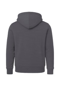 Gray hooded sweatshirt with a textured finish. Features ribbed cuffs and hem, along with a generous hood. No visible graphics or logos.