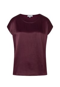 Burgundy short-sleeve blouse made from smooth fabric, featuring a round neckline and a relaxed fit with no patterns or embellishments.
