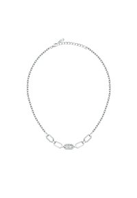 Collana in argento con forme ovali e rettangolari collegate, arricchita da piccoli cristalli trasparenti per un tocco di dettaglio e texture.
