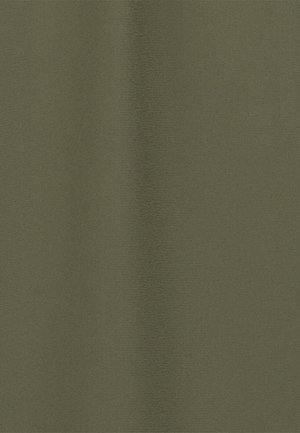 Tessuto verde oliva con una texture liscia. Il materiale presenta una leggera lucentezza, che indica una composizione morbida ma resistente. Nessun motivo o dettaglio visibile.