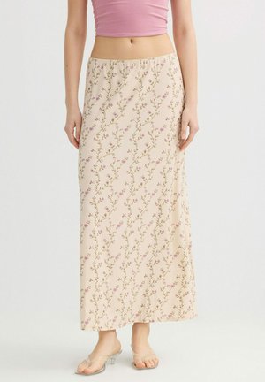 INSIDE, FALDA MIDI FLORAL DE VUELO - Falda larga - beige