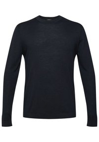Maglione a maniche lunghe blu navy realizzato in un morbido materiale a maglia. Caratterizzato da un collo rotondo e polsini aderenti con una texture liscia.