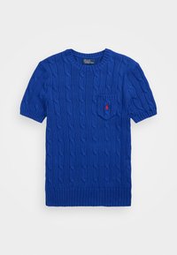 Cable Knit Cotton Short Sleeve Sweater - Basic T-shirt - blue saturn
