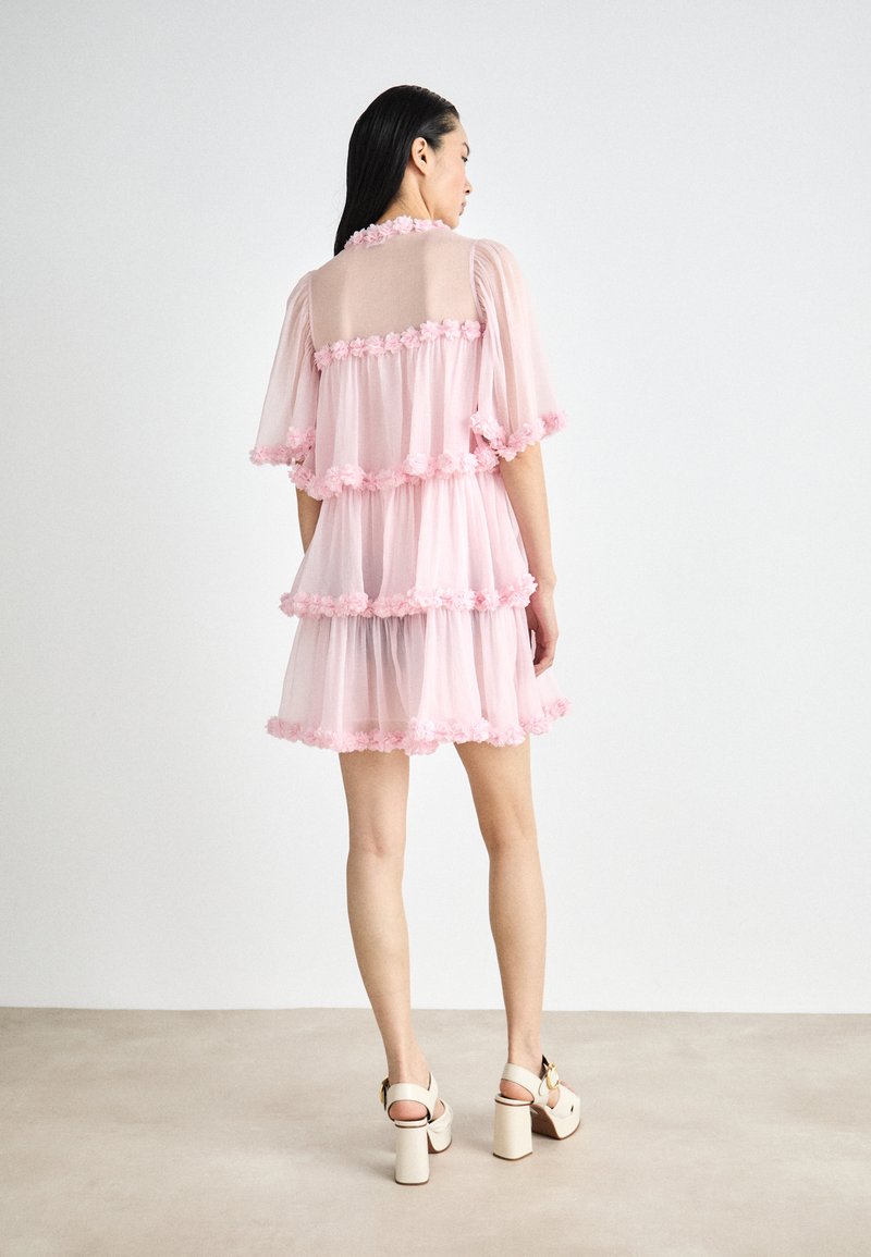 open lace back dress Neena Tiered Kaftan Mini Dress in Sensual Carmine Rose XL/2X