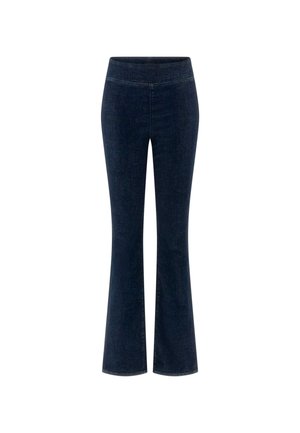 Jean bleu marine évasé en denim, avec une taille lisse et un design classique à cinq poches, doté d'un léger effet stretch.