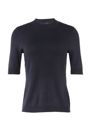 Korte mouwen marineblauw sweater met een ronde hals, geribbelde zoom en zachte brei-textuur. Geschikt voor laagjes of casual draag.
