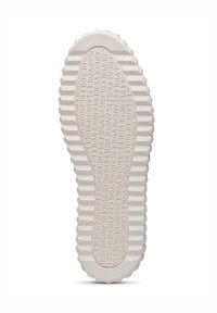 Soletta di scarpa in gomma beige testurizzata con un design ondulato e scanalato, e testo in rilievo che recita "BLANCHEVOILE."