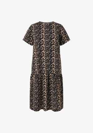 Studio Untold, LEOPARD PRINT FLOUNCE PANEL DRESS - Jerseykjole - dark sand