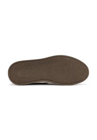 Brown rubber shoe sole with a textured surface, featuring a curved shape and a thin edge. No visible logos or patterns.