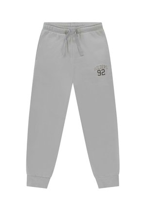 Light gray sweatpants with elastic waistband and cuffs, drawstring, side pockets, and "HOLDERS 92" printed on the upper thigh.