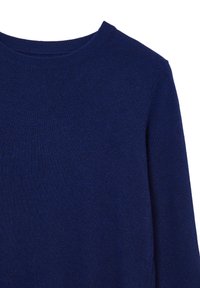 Marineblaues Strickpullover mit rundem Halsausschnitt und langen Ärmeln, aus strukturiertem Stoff mit glattem Finish gefertigt.