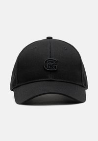 Cappellino da baseball nero in tessuto, con un davanti testurizzato e un logo in rilievo, e una visiera curva. Fascetta regolabile sul retro.