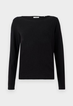 Zwarte lange mouwen T-shirt van katoen. Heeft een ronde hals en een ontspannen pasvorm. Gladde textuur zonder zichtbare patronen of accenten.