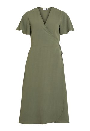 VILA, VILOVIE S/S WRAP MIDI DRESS - NOOS - Nappali ruha - four leaf clover