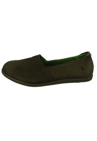 Oliwkowe buty wsuwane z miękkim zamszowym wykończeniem i zaokrąglonym noskiem, z gładką, elastyczną podeszwą i subtelnym detalem z logo.