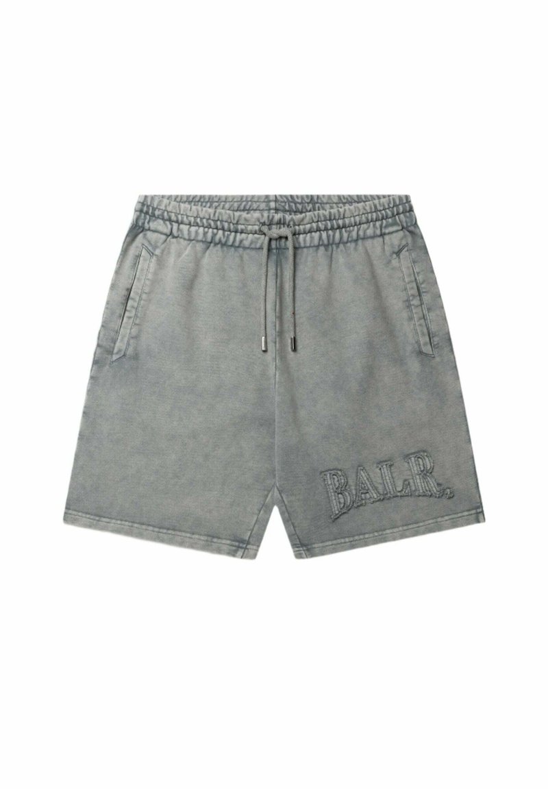 Shorts grigi con elasticità in vita, coulisse, due tasche laterali e logo "BALR." ricamato sul davanti.