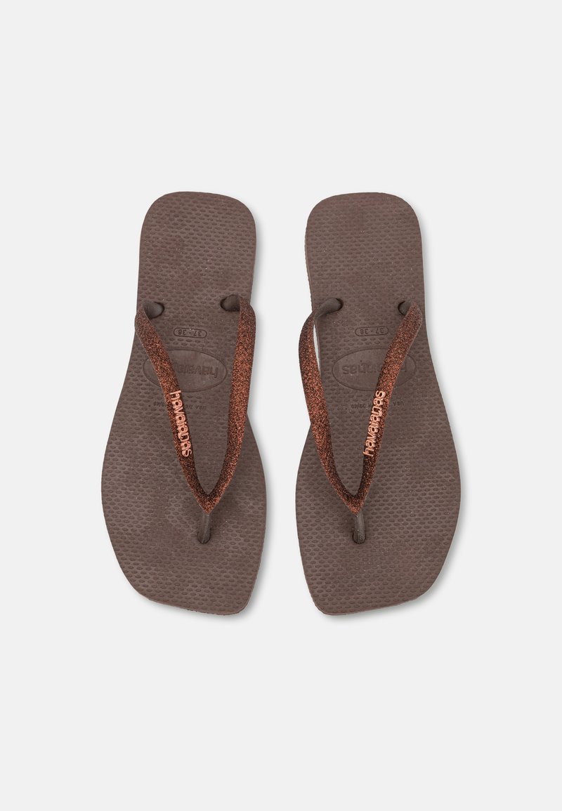 Havaianas SQUARE GLITTER - T-pántos szandálok - dark brown