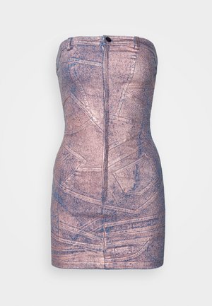 DISTRESSED PATCHWORK POCKET MINIDRESS WITH ZIP UP FRONT - Robe en jean - pink