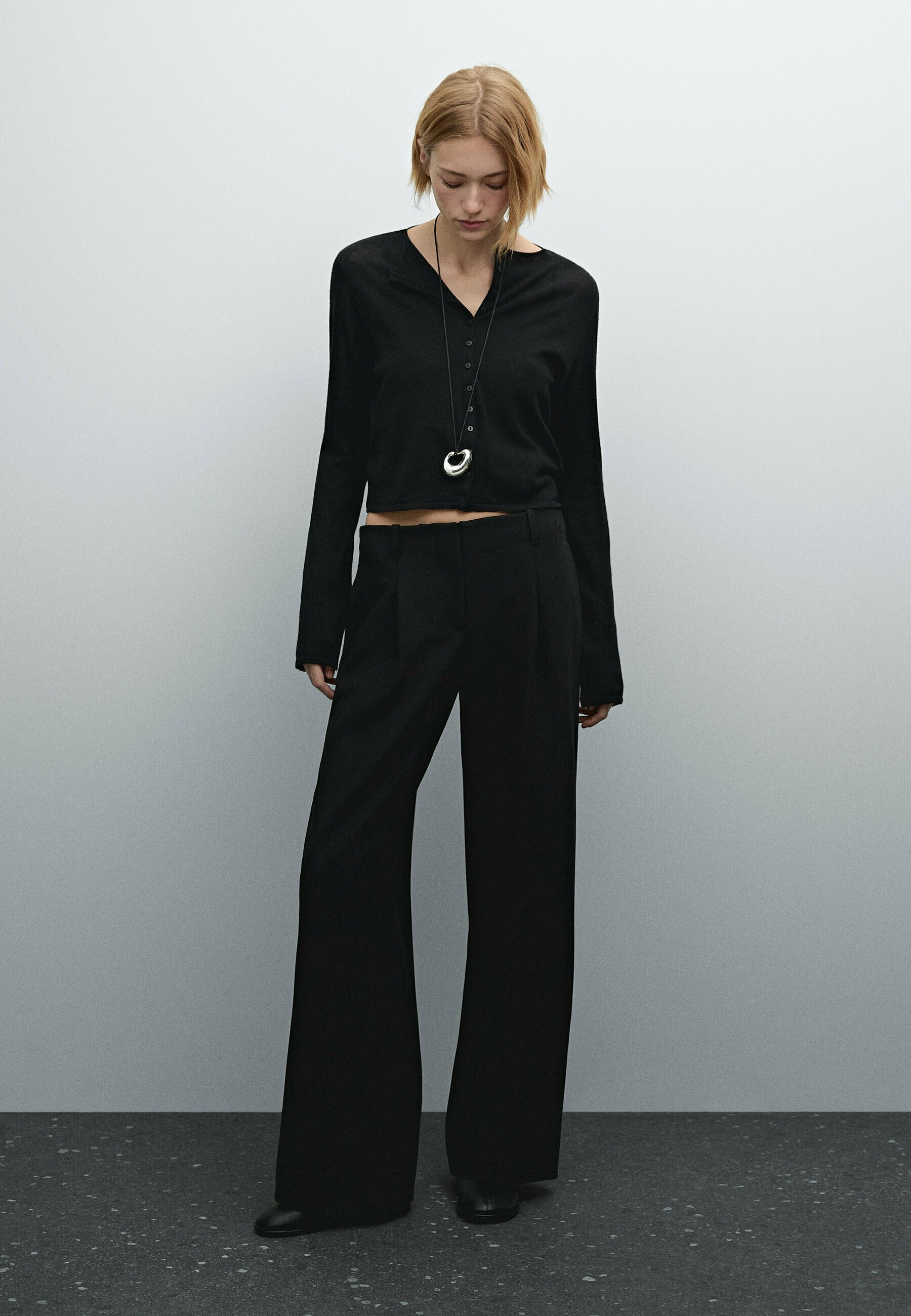 ★ Massimo Dutti★ Straight fit pants with buckle detail 05 Massimo Dutti WITH BUCKLES - Trousers - mottled black