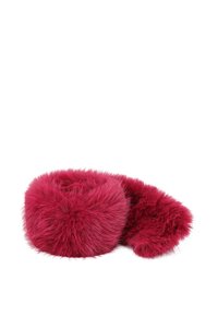 Fermagli in peluche di un intenso rosa profondo, uno in posizione eretta e l'altro sdraiato, su uno sfondo bianco.