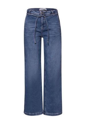 Street One WIDE LEG JEANS MIT GÜRTELDETAIL - Flared-farkut - authentic mid blue washed