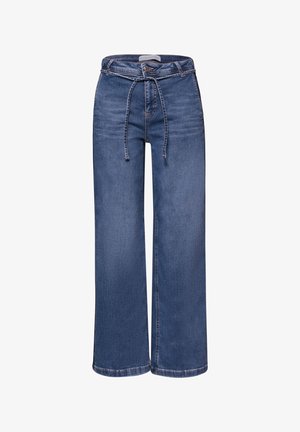 Street One WIDE LEG JEANS MIT GÜRTELDETAIL - Flared-farkut - authentic mid blue washed