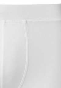 White cotton boxer shorts with an elastic waistband, featuring a smooth texture and clean stitching along the edges.