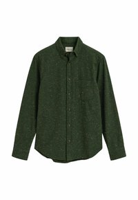 Groene button-up shirt met een gespikkelde textuur, een borstzak en een kraag. Lange mouwen met manchet, gemaakt van een stofmix.
